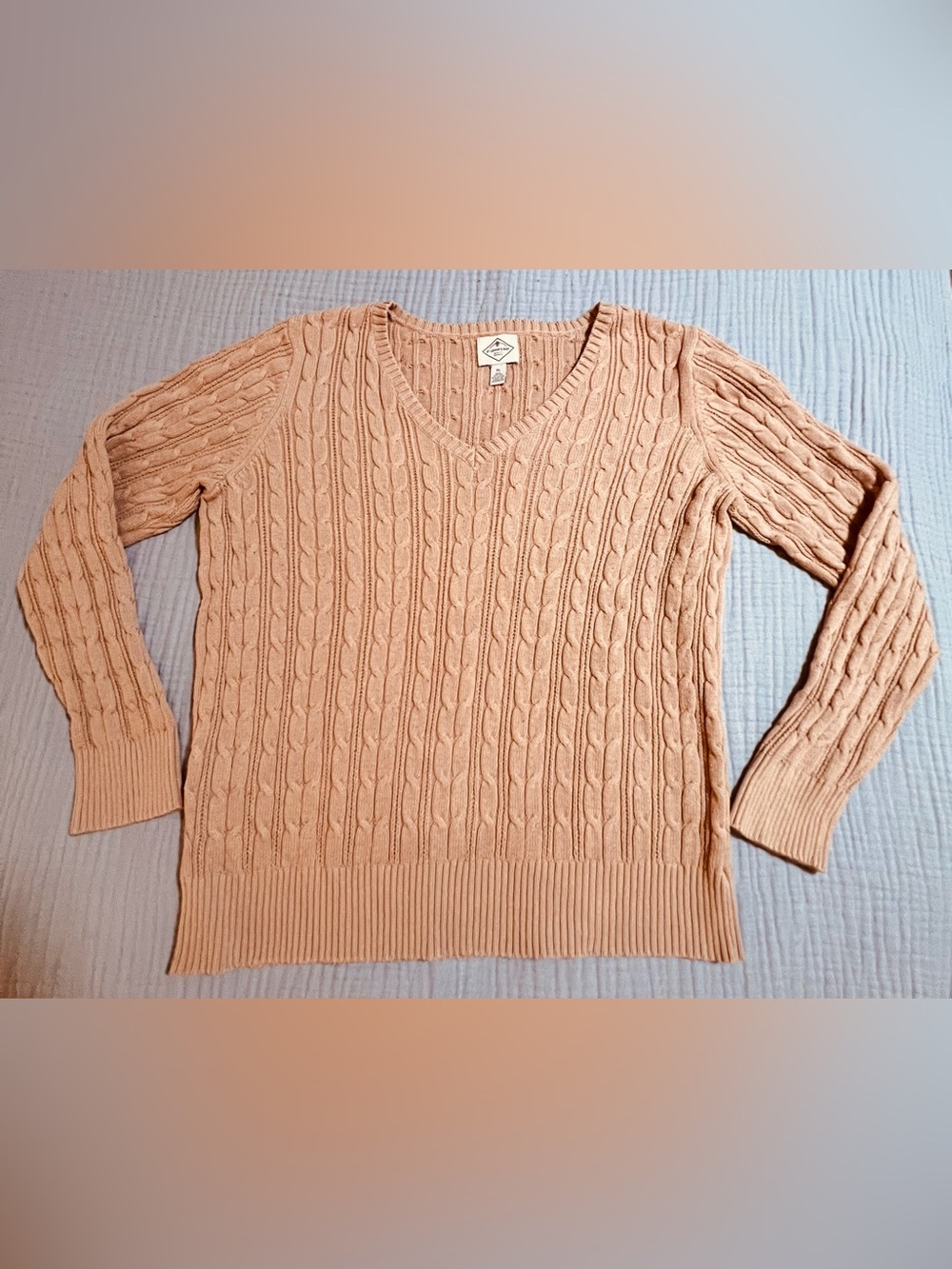 St. John's Bay Cable Knit V-Neck Sweater - Beige Tan XL